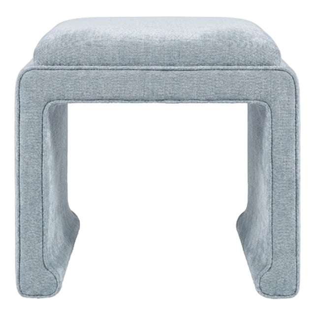 Matthew Izzo Home Edith Ming Style Light Blue Chenille Stool For Sale