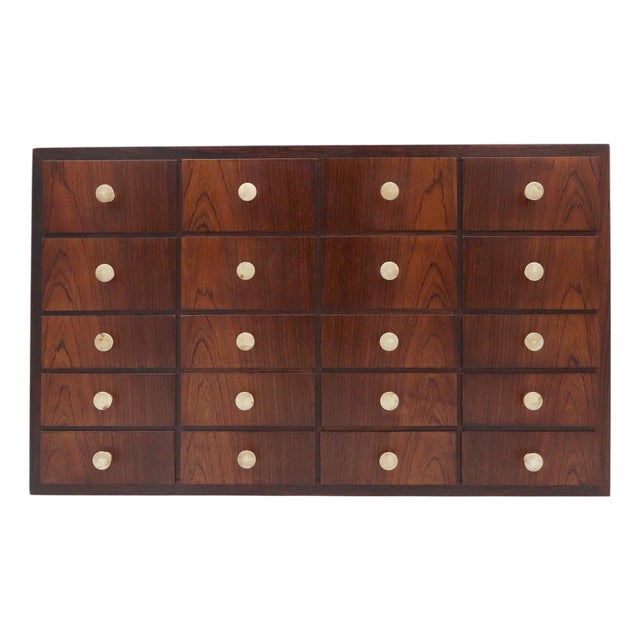 1960s Mid Century Twenty Drawer Rosewood Wall Cabinet For Sale
