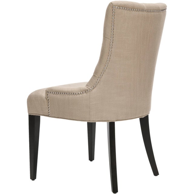 Modern 19''H Linen Tufted Chair in Nickel nailheads in Antique Gold & Espresso For Sale - Image 3 of 7