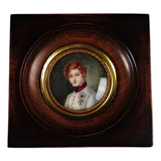 Hand-Painted Miniature Gouache Tondo Portrait of Napoleon II Officer, 19th Century For Sale