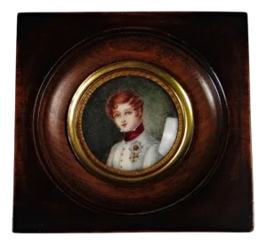 Hand-Painted Miniature Gouache Tondo Portrait of Napoleon II Officer, 19th Century