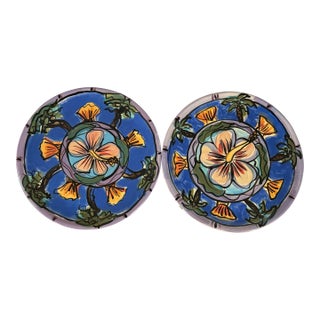 1970s Masters Pottery Plate Colorful Signed by Artist 12in Lot of 2 Made in Italy For Sale