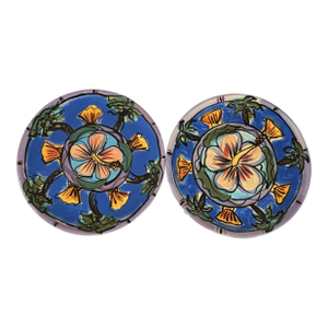 1970s Masters Pottery Plate Colorful Signed by Artist 12in Lot of 2 Made in Italy