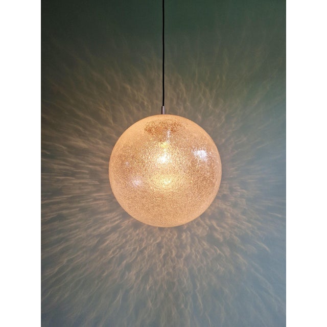 Silver Space Age Pendant Light in Bubbled Blown Glass by Peill and Putzler, 1970s For Sale - Image 8 of 12