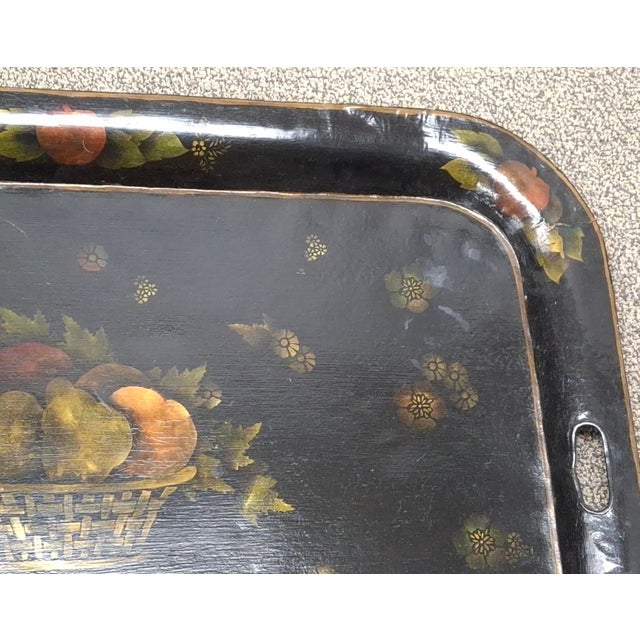 Hand Painted Decorated French Toleware Cafe Serving Tray Centerpiece Decor For Sale In Washington DC - Image 6 of 8