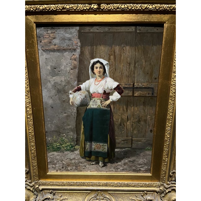 Italian Antique Realist Portrait Oil Painting “The Roman Girl” For Sale - Image 3 of 10