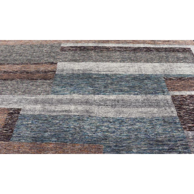 Textile Modern Indian Wool Abstract Design Large Area Rug in Blues and Neutrals For Sale - Image 7 of 11