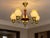 Swedish Mid-Century Modern, Chandelier or Pendant Light, Brass, Wood, Yellow Glass, Sweden, 1950s A modernist chandelier...