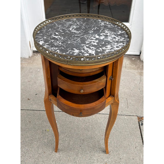 Antique French Marble Top Satinwood Inlaid Side Table For Sale - Image 4 of 7