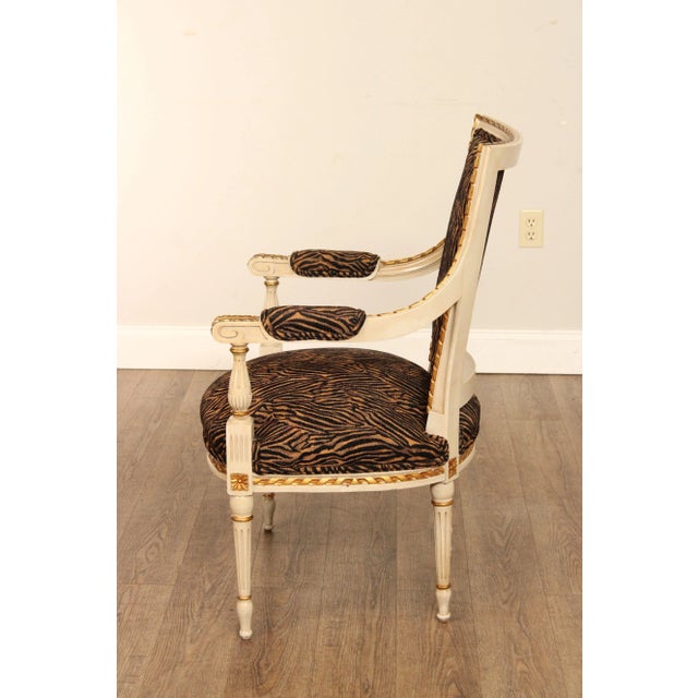 Italian Louis XVI Style Carved & Painted Fauteuil Armchair For Sale - Image 9 of 12