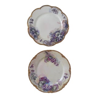 Pair of Antique Haviland French Provencial Floral Porcelain Gold Rimmed Decorative Plates For Sale