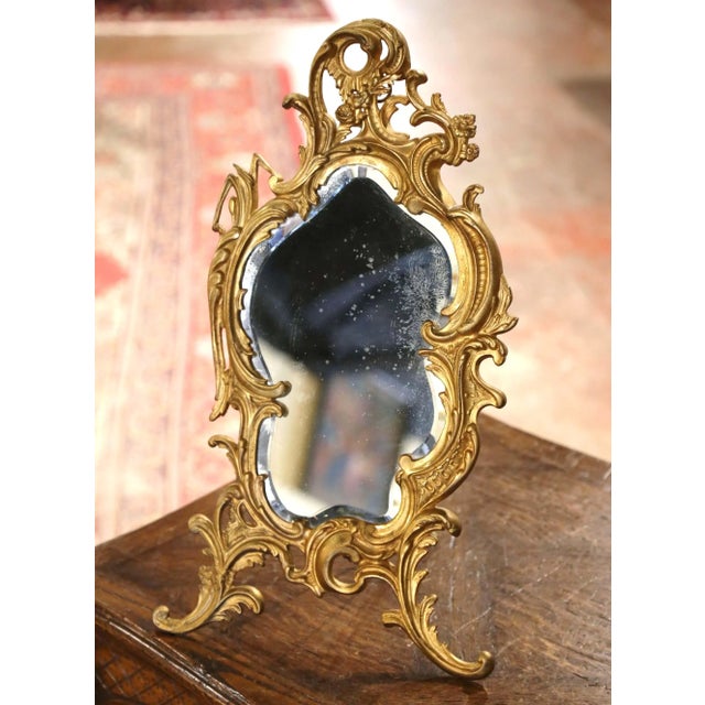 19th Century French Louis XV Style Gilt Bronze Vanity Table Mirror For Sale - Image 10 of 10