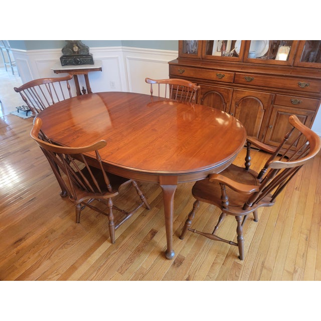 1971 Pennsylvania House Solid Cherry Dining Table & 6 Windsor Chairs (Van Sciver Retailer) For Sale - Image 9 of 18