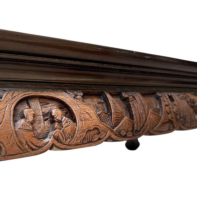 Brown Mid 20th Century Asian Hand-Carved Solid Teak Coffee Table - Glass Top, For Sale - Image 8 of 12