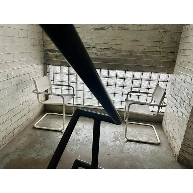 1980s Italian White Leather Cantilever Chairs Set of 2 Attributed to Mart Stam and Marcel Breuer For Sale - Image 9 of 11