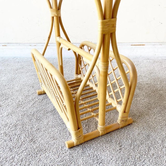 Boho Chic Bamboo Rattan Magazine Rack Side Table For Sale - Image 4 of 8