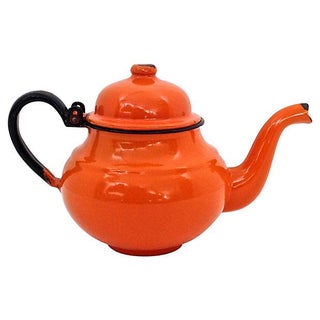 Polish Orange Enamel Teapot For Sale