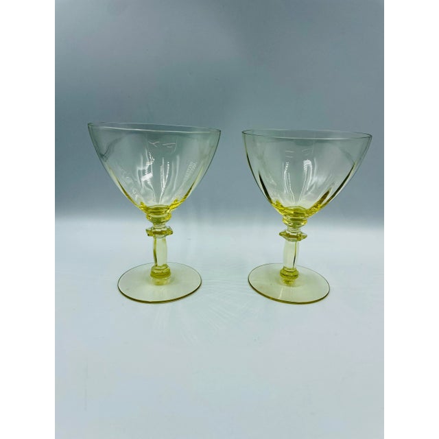 Mid 20th Century Mid 20th Century Fostoria "Fairfax" Pattern in June Topaz Color Cocktail/Wine Glasses- a Pair For Sale - Image 5 of 11