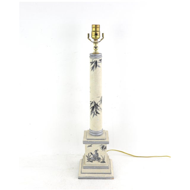 Vintage Obelisk Wooden Hand-painted Chnoiseries Bamboo Column Table Lamp
