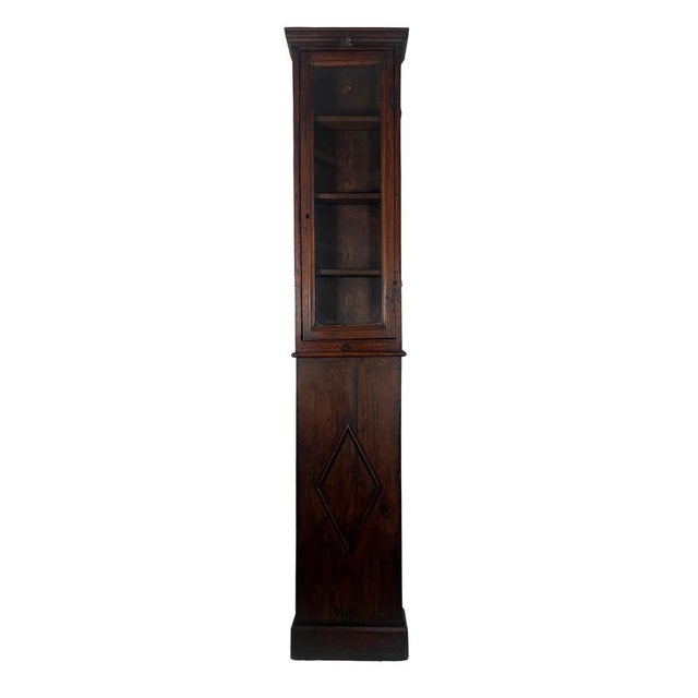 18th Century Italian Wall-Mounted Chestnut Display Cabinet with Hand-Blown Glass, 1800s For Sale - Image 18 of 18