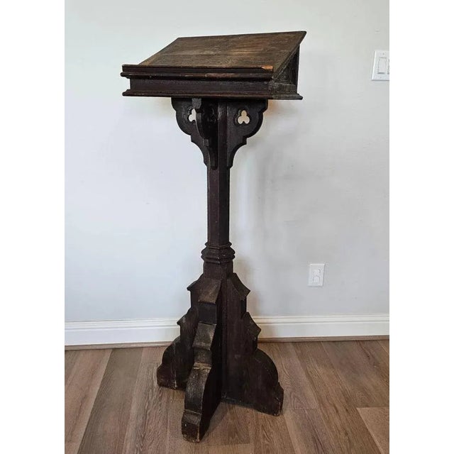 Victorian Large Antique Gothic Revival Carved Oak Church Altar For Sale - Image 3 of 13