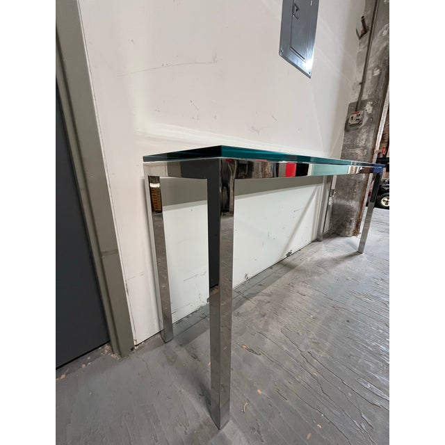 Vintage Mid Century Chrome and Glass Console Sofa Table For Sale In New York - Image 6 of 9