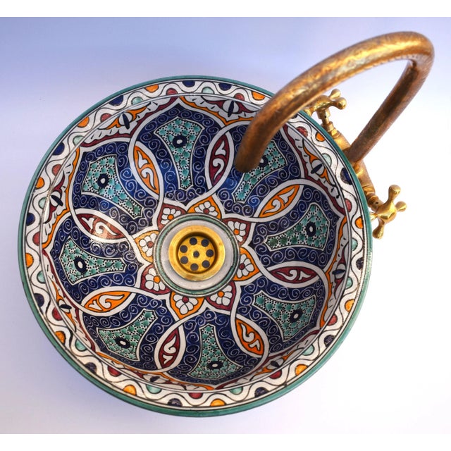Moroccan Farmhouse Handpainted Round Vessel Sink For Sale - Image 4 of 6