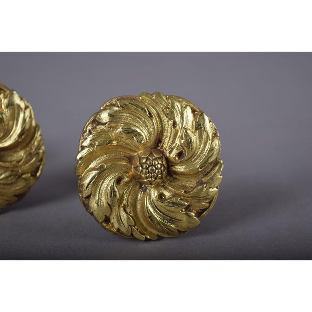 Traditional Neoclassical Gilt Bronze Curtain Tiebacks with Floral Rosette Motif, France, 19th Century, Set of 2 For Sale - Image 3 of 11