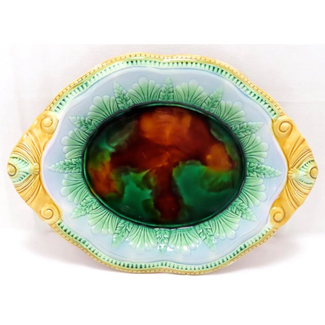 Beautiful Antique Victorian Majolica Bread Serving Tray With Nice Colors - Circa 1880s For Sale - Image 9 of 13