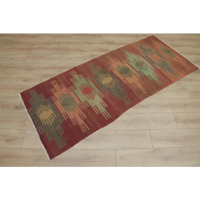 Tribal 1950s Turkish Geometric Hand Knotted Very Old Kilim Rug For Sale - Image 3 of 13