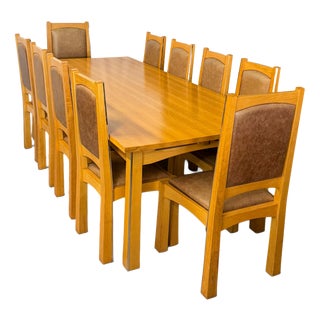 Vintage Ash Dining Suit with Leather, 2000, Set of 10 For Sale