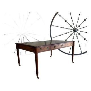 Vintage Baker Furniture Mahogany Tooled Leather Partners Desk English Regency For Sale