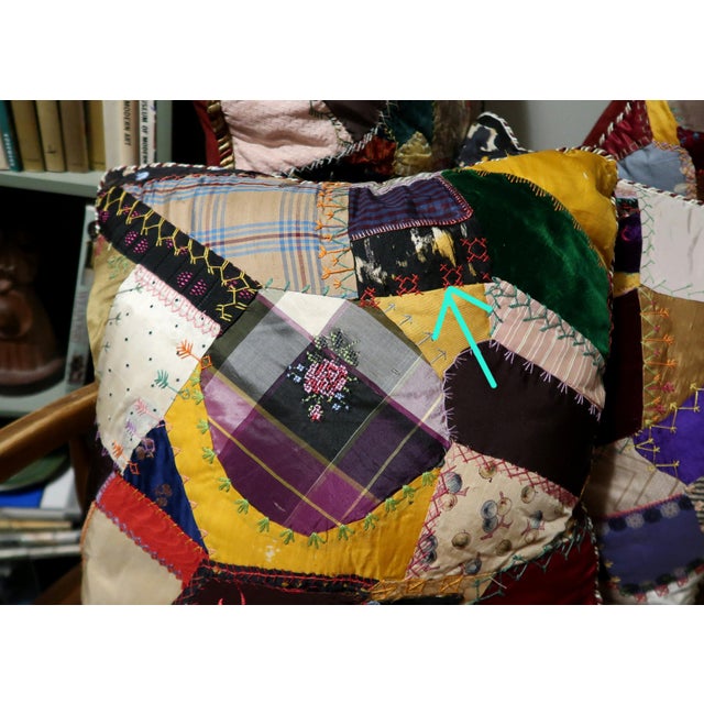 Burgundy 1870s Antique Crazy Quilt Pillow 18 Inches 4 For Sale - Image 8 of 10