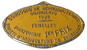 Agricultural Competition Charolles Orange 1st Prize Plaque, 1998