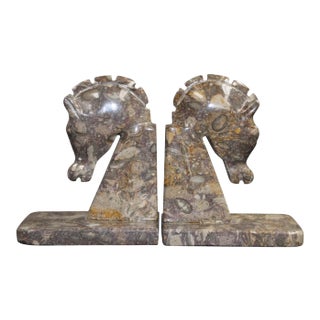 Art Deco Brown Onyx Horse Head Bookends - A Pair For Sale