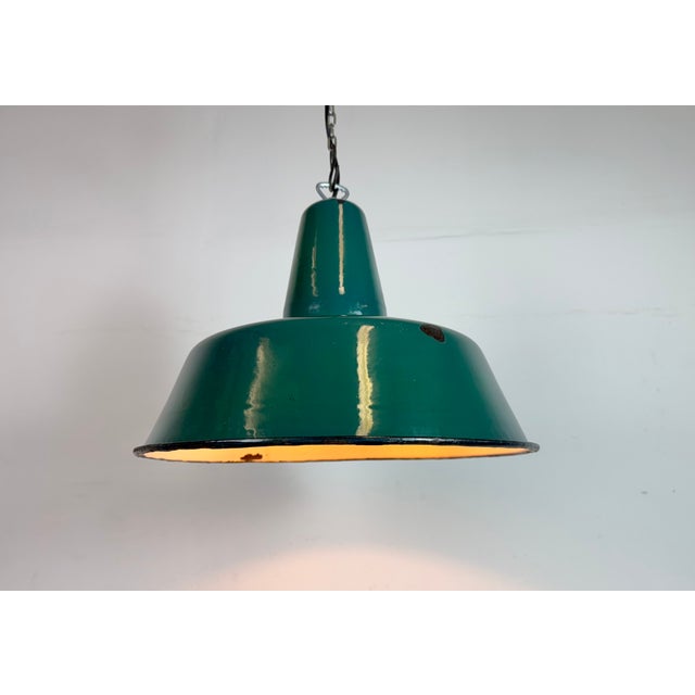 Large Industrial Green Enamel Factory Pendant Lamp, 1960s For Sale - Image 15 of 17