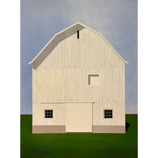 El Guapo by Justin Wheatley | Acrylic on Canvas White Barn With Green Field For Sale