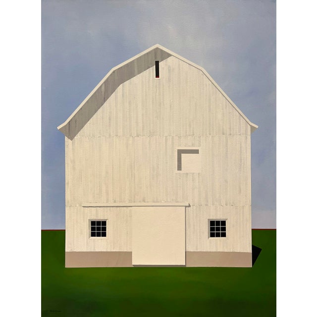 El Guapo by Justin Wheatley | Acrylic on Canvas White Barn With Green Field For Sale