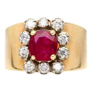 Vintage 1.54 Carat Cushion Cut Ruby in 14k Yellow Gold Wide Band Size 6