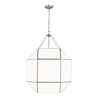 Suzanne Kasler By Visual Comfort Studio Morrison 4-Light Pendant with White Glass Shade in Brushed Nickel For Sale