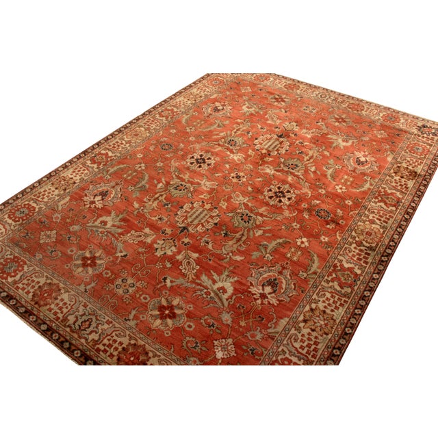 Traditional Hand-Knotted Antique Oushak Rug in Beige-Brown and Red Medallion Pattern For Sale - Image 3 of 6