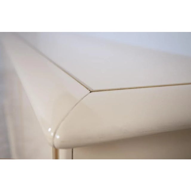 Ivory Lacquered Sideboard with Brass Details, 1980s For Sale - Image 8 of 11