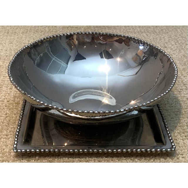 Silver Late 20th Century Michael Aram Molten Beaded Edge Serving Bowl and Matching Platter Set For Sale - Image 8 of 11