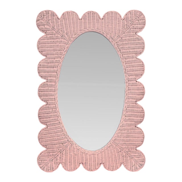 Matthew Izzo Home Lillian Pink Woven Rattan Wall Mirror For Sale