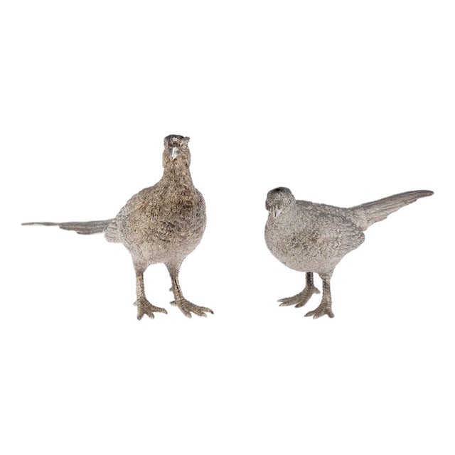Vintage English Silver Pheasant Salt and Pepper Shakers from Asprey, 1970, Set of 2 For Sale