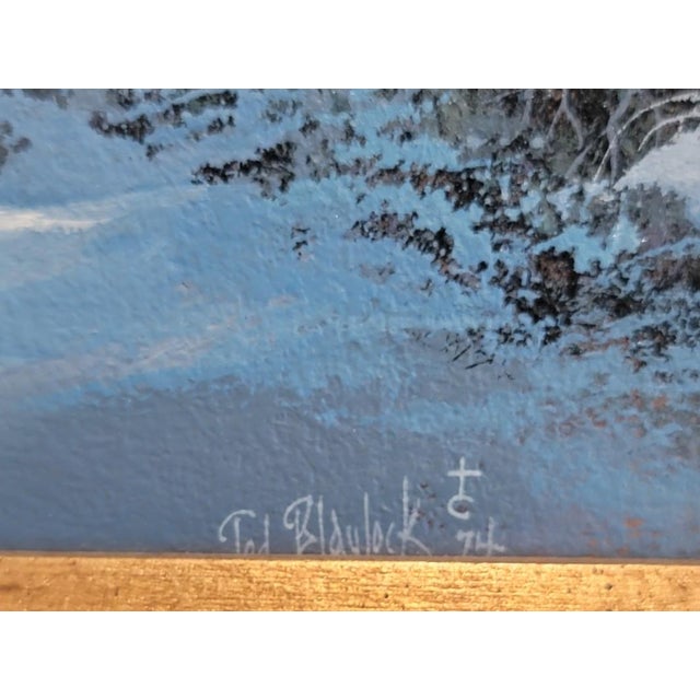 Impressionist Snowy Landscape Original Oil on Board Painting by Ted Blaylock, 1974 For Sale - Image 3 of 6