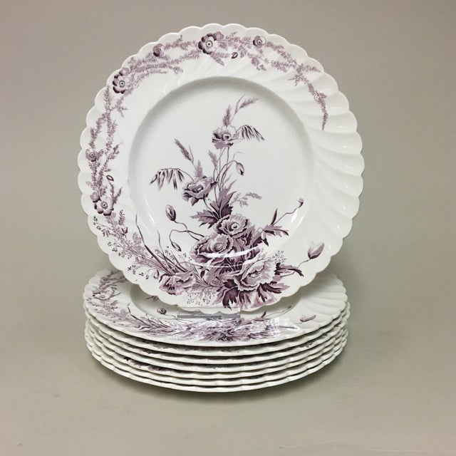 Clarice Cliff Purple Harvest Transferware Dinner Plates Set of 8