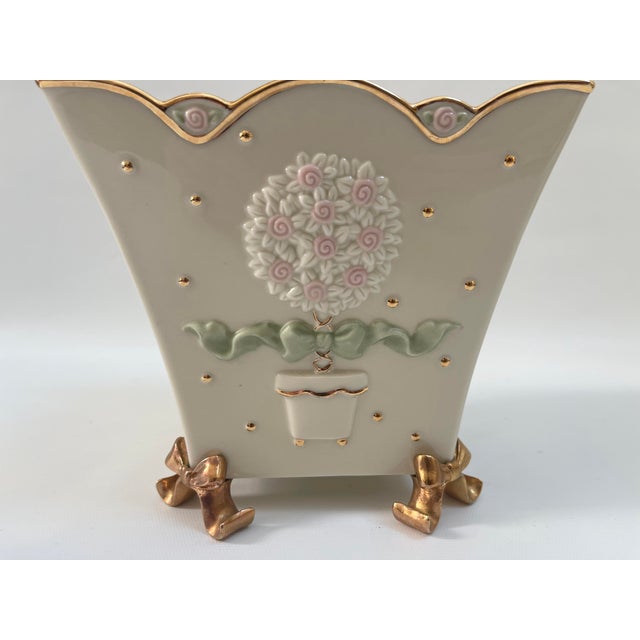 Lenox Porcelain Gilt Square Flower Pot For Sale - Image 10 of 12