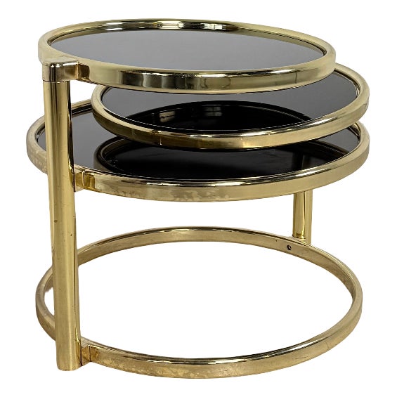 Vintage Hollywood Regency Swivel Cascade Coffee Table with Black Glass, Germany, 1970s For Sale