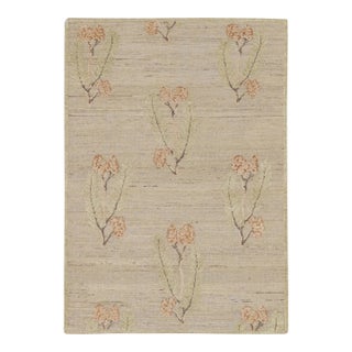 Rug & Kilim’s Block Print Rug With Green, Orange & Beige-Brown Floral Patterns For Sale